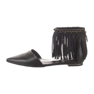 Rebecca Minkoff Black Leather Fringe Ankle Strap Flats
